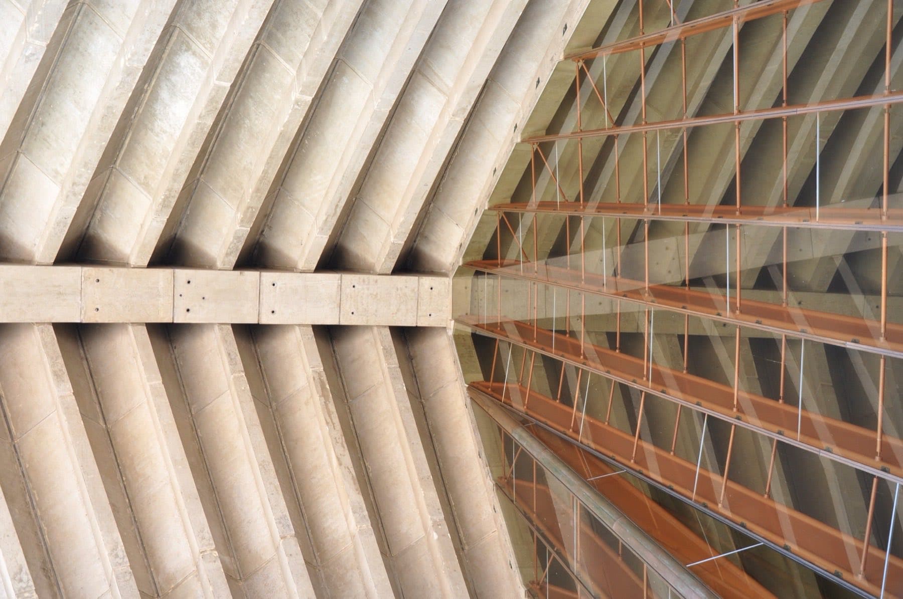 Precast concrete ribs forming an architectural roof structure